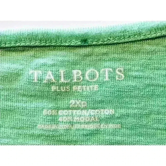Talbots Plus Petite top 2XP scoop neck short sleeve light green crochet trim - Picture 4 of 6